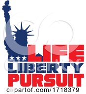 Gradient Statue Of Liberty With Stars And Text