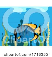 Poster, Art Print Of Hand Drawn Tropical Fish On Sea Vegetation Background