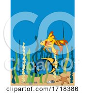 Poster, Art Print Of Yellow And Red And Blue Tropical Fishes Underwater