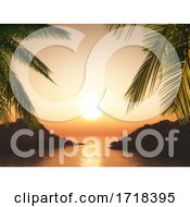 Poster, Art Print Of 3d Palm Trees Against A Sunset Ocean Landscape