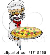 Wildcat Pizza Chef Cartoon Restaurant Mascot Sign