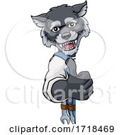 Wolf Mascot Plumber Mechanic Handyman Worker