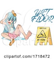 Poster, Art Print Of Manga Girl After Slipping On A Wet Floor