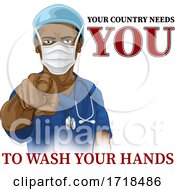 Poster, Art Print Of Doctor Nurse Needs You Wash Hands Pointing Poster