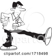 Poster, Art Print Of Cartoon Black And White Scared Man Taking A Big Step