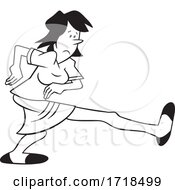 Poster, Art Print Of Cartoon Black And White Fearful Woman Taking A Big Step
