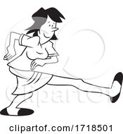 Poster, Art Print Of Cartoon Black And White Happy Woman Taking A Big Step