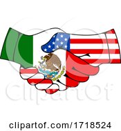 Poster, Art Print Of Shaking American And Mexican Flag Hands