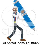 Mature Black Doctor Man Mascot Holding Pen Concept