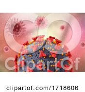 Poster, Art Print Of 3d Medical Background With Close Up Of Covid 19 Virus Cell