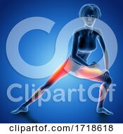 3D Female Figure In Thigh Stretch Pose With Muscles Used Highlighted