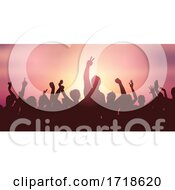 Poster, Art Print Of Party Crowd Banner Against Sunset Sky