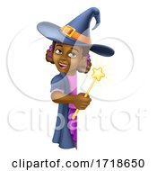 Poster, Art Print Of Black Girl Cartoon Child Halloween Witch Sign