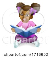 Poster, Art Print Of Black Girl Child Cartoon Kid Reading Book