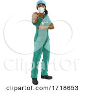 Poster, Art Print Of Doctor Or Nurse Woman In Scrubs Uniform Pointing