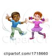 Poster, Art Print Of Girl And Boy Cartoon Kid Children Dancing