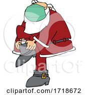 Cartoon Coronavirus Santa Wearing A Mask And Putting His Boots On