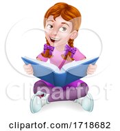 Poster, Art Print Of Girl Child Kid Cartoon Character Reading A Book