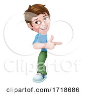 Poster, Art Print Of Kid Cartoon Boy Child Pointing Sign