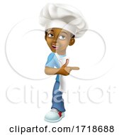 Black Boy Cartoon Child Chef Kid Sign Pointing