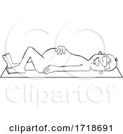 Poster, Art Print Of Cartoon Black And White Nude Man Sun Bathing On A Beach Towel