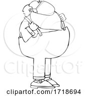 Cartoon Coronavirus Santa Wearing A Mask And Grasping His Suspenders