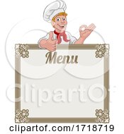 Poster, Art Print Of Chef Cook Baker Cartoon Man Menu Sign Background