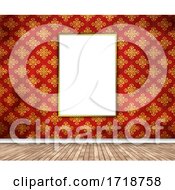 Poster, Art Print Of 3d Interior With Blank Picture Hanging On Damask Wallpaper
