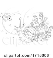 Poster, Art Print Of Black And White Cute Sea Snail And Fish