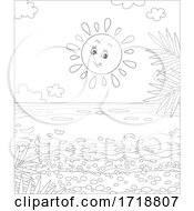 Poster, Art Print Of Black And White Cheerful Sun Over A Beach