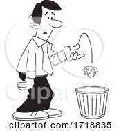 Poster, Art Print Of Cartoon Business Man Tossing Crumpled Paper In The Trash Black And White