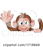 Monkey Cartoon Animal Behind Sign Waving