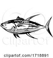 Poster, Art Print Of Yellowfin Tuna Thunnus Albacares Or Ahi Side Retro Black And White