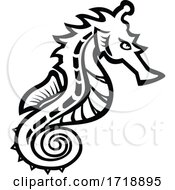 Poster, Art Print Of Seahorse Or Sea Horse Side View Mascot Black And White