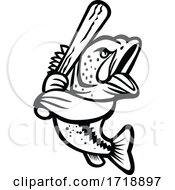 Poster, Art Print Of Largemouth Bass With Baseball Bat Batting Mascot Black And White