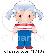 Cute American Girl Wearing A Flag Of The United States Shirt Clipart Illustration