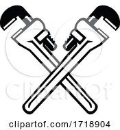 Poster, Art Print Of Crossed Adjustable Pipe Wrench Or Monkey Wrench Retro Black And White