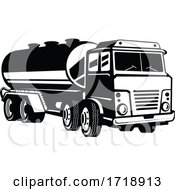 Poster, Art Print Of Tank Truck Fuel Truck Or Tanker Truck Retro Woodcut Black And White