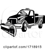 Poster, Art Print Of Snow Plow Pick Up Truck Retro Side View Black And White