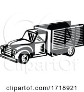Vintage Classic American Pickup Truck With Wood Side Rails Retro Woodcut Black And White by patrimonio