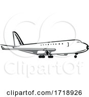 Poster, Art Print Of Commercial Jumbo Jet Plane Airliner Landing Side Retro Black And White