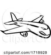 Poster, Art Print Of Angry Jumbo Jet Plane Flying Mascot Black And White