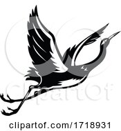 Poster, Art Print Of White Faced Heron White Fronted Heron Crane Flying Up Retro Black And White