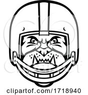 Poster, Art Print Of Bulldog Wearing American Football Helmet Front View Mascot Black And White