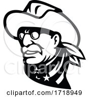 Head Of American President Theodore Roosevelt Jr Side View Mascot Black And White by patrimonio