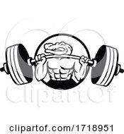 Poster, Art Print Of Alligator Lifting Heavy Barbell Weight Circle Mascot Black And White