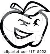Poster, Art Print Of Angry Red Apple Looking To Side Mascot Black And White