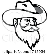 Poster, Art Print Of Head Of Miner Wearing Beard And Cowboy Hat Mascot