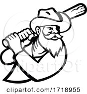 Poster, Art Print Of Miner With Baseball Bat Batting Side View Mascot Black And White