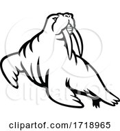 Poster, Art Print Of Long Tusked Atlantic Or Pacific Walrus Mascot Black And White
